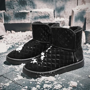 Fujeak/ высококачественные зимние ботинки из искусственного меха, обувь для травы, хлопчатобумажная обувь с высоким берцем, теплые зимние ботинки, противоскользящая обувь для ходьбы.