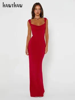 Hawthaw Женская элегантная клубная вечерняя уличная одежда Облегающее Красное длинное платье 2024 г. Летняя одежда Оптом Товары для бизнеса