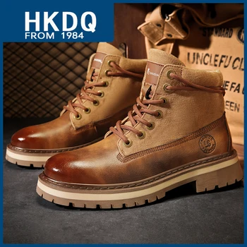 HKDQ; Коричневые Мужские ботинки в британском стиле; Высококачественные Повседневные мужские кожаные ботинки; Уличные ботинки в стиле Ретро с высоким берцем на шнуровке Для мужчин