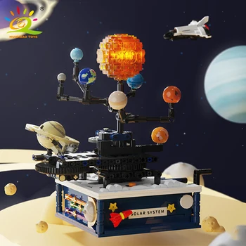 HUIQIBAO 775 шт. Вращающаяся космическая модель Солнечной системы Строительные блоки Городская Аэрокосмическая станция Астронавт Кирпичи Игрушки для детей