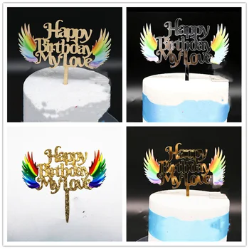 ins С днем рождения, моя любовь, топпер для торта, акриловые крылья ангела, украшение для торта на день рождения, украшения для детского душа, принадлежности для торта