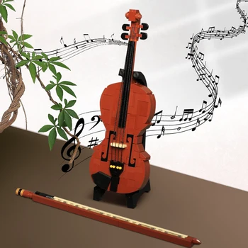 MOC Скрипичный Музыкант, Музыкальный инструмент, Строительные блоки, Креативные Кирпичи для украшения Скрипичного музыкального инструмента, Детские Игрушки, Подарки
