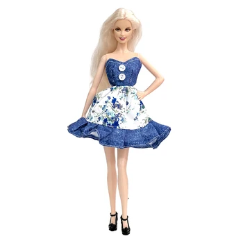 NK 1 комплект Голубого платья Повседневная Модная юбка для куклы Барби Аксессуары для подарка куклы 1/6 для девочки