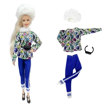 NK 1 комплект спортивный костюм с надписью Princess doll's: шляпа + топ + брюки + черная сумка для куклы Барби 1/6 одежда Игрушки аксессуары