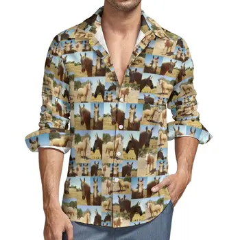 Palomino Horse Photo Shirt Мужские повседневные рубашки с животным принтом Осенние блузки с принтом Y2K с длинным рукавом Винтажная одежда большого размера Подарок