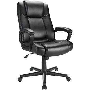 Realspace® Кресло руководителя из натуральной кожи Hurston с высокой спинкой, черное, соответствует стандарту BIFMA
