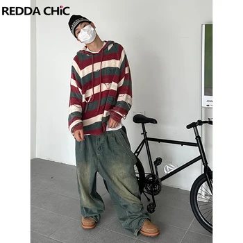 REDDACHIC, мужская полосатая толстовка с капюшоном, рваные дыры на шнурке, Повседневная футболка с длинными рукавами, Пуловер, Ретро толстовки Y2k