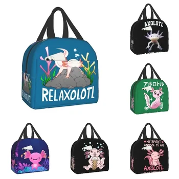 Relaxolotl Милая сумка для ланча с изоляцией из аксолотля для школы, офиса, Саламандры, термоохладителя для животных, ланч-бокса, женских и детских сумок для еды