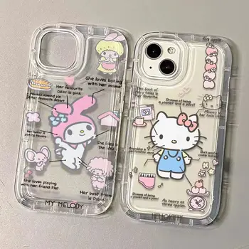 Sanrio Cute Hello Kitty Прозрачный Чехол Для Телефона iPhone 15 14 13 12 11 Pro Max 7 8 Plus XR XS Max Силиконовый Бампер Задняя Крышка
