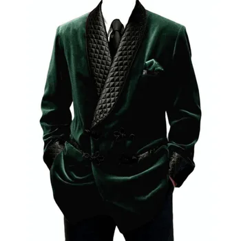 STEVDITG Высококачественные Мужские костюмы, Зеленое пальто, Черные Брюки, Шаль С Лацканами, Китайский Узел, Куртка из 2 Частей, Брюки, Индивидуальный Блейзер