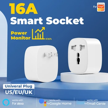 Tuya Wifi Smart Plug EU с монитором питания 16A Smart Plug WiFi Розетка с функцией синхронизации питания Работает с Alexa Home