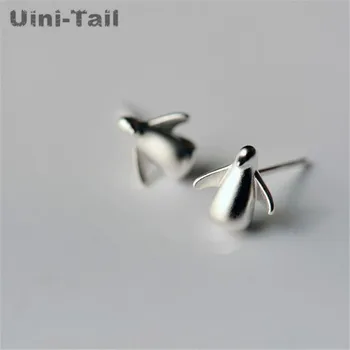 Uini-Tail, горячее предложение, тибетское серебро 925 пробы, милые маленькие серьги в виде пингвинов, корейская мода, гипоаллергенные ювелирные изделия высокого качества