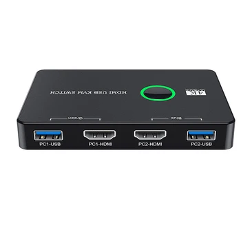 USB KVM Switch 2-Портовый Коммутатор, Совместимый с USB и HDMI, для 2 Компьютеров с общей клавиатурой, Мышью, Принтером и одним HD-монитором US