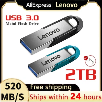USB-флешки Lenovo емкостью 2 ТБ, мини-металлическая карта памяти реальной емкости, Черный флеш-накопитель, Креативный бизнес-подарок, Серебряный U-диск для хранения