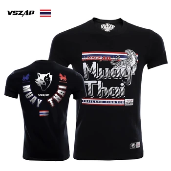 VSZAP, мужская футболка с коротким рукавом, Муай Тай, спортивные единоборства, Повседневная одежда для тайского бокса, ММА, Хлопок, Фитнес