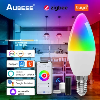 WiFi / Zigbee E14 Tuya Smart LED Light 5 Вт RGB + C + W Tuya Smart Life App Control Лампы с Регулируемой Яркостью Работают с Alexa Google Home Alice