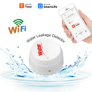 Wifi Детектор воды, датчик утечки, Сигнализация, детектор утечки, звук 40 ДБ, приложение Tuya Smart Smart Life, Оповещение о наводнении, защита от переполнения