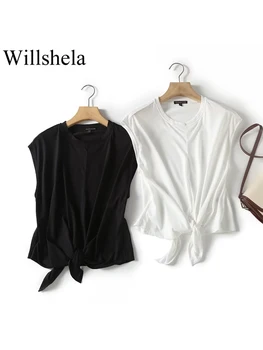 Willshela Женские модные однотонные топы на бретелях с узлом, винтажные женские шикарные жилетки без рукавов с круглым вырезом