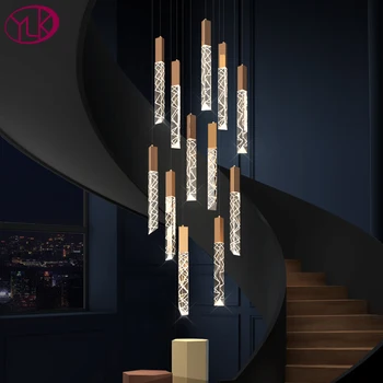 YOULAIKE длинная лестница светодиодная люстра современный домашний декор золотая хрустальная лампа роскошная гостиная подвесной светильник для прихожей