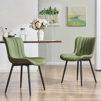 YOUNUOKE Оливково-зеленые обеденные стулья Набор из 2 обитых современных кухонных стульев середины века без подлокотников из искусственной кожи
