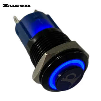 Zusen Мгновенное Кольцо кнопочного выключателя из черного металла высотой 16 мм с подсветкой и символом лазерного рожка IP65