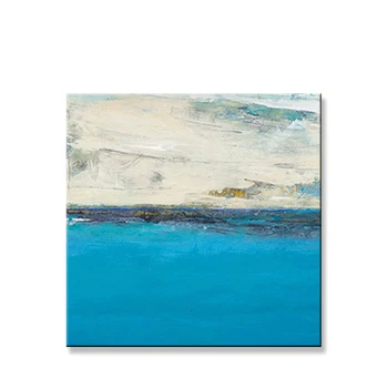 Абстрактный сине-белый морской пейзаж в скандинавском стиле, ручная роспись, холст, картина маслом, настенное искусство, картина для гостиной, украшение детской комнаты