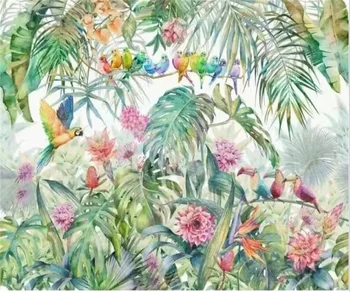 акварель на заказ Листья Юго-Восточной Азии обои с цветами и птицами настенная роспись Детская комната 3d наклейка обоев с животными
