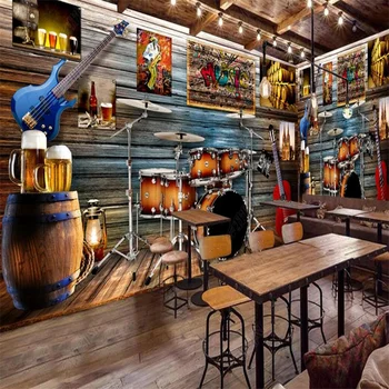 Американский Кантри-Ностальгический Ресторан Промышленный Декор Настенные обои на Заказ Пивной Бар Клуб Барабан Гитара Рок Обои KTV 3D