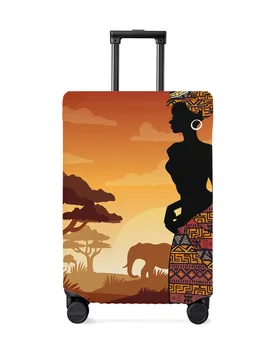 Африканская женщина Силуэты Жирафа и Слона, Защитный чехол для багажа, Дорожные аксессуары, Чемодан, Эластичный Пылезащитный чехол, Защитный рукав