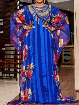 Африканская Этническая одежда, платье, комплект из 2 предметов, Шифоновый халат с бриллиантами, платья с принтом, Мусульманская мода, Африканское платье Дашики, Свободная Абая