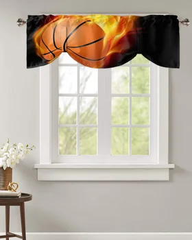 Баскетбольная штора с пламенем, кухонный шкаф, Кофейный балдахин, карман для карниза, Короткая штора