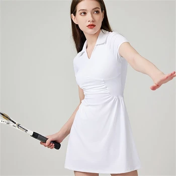 Белая женская теннисная юбка с высокой талией, Быстросохнущая Дышащая Спортивная юбка, Теннисные платья