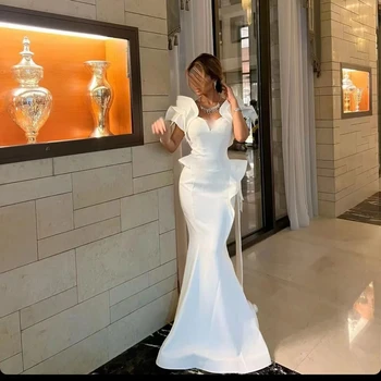 Белые вечерние платья с оборками в виде сердца 2024, сексуальное вечернее платье-русалка длиной до пола, без рукавов, Дубайский арабский обычай для женщин