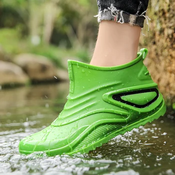 Большие размеры 39-46, мужские непромокаемые ботинки, зелено-оранжевые мужские непромокаемые ботинки, уличные непромокаемые ботинки для прогулок в дождливый день