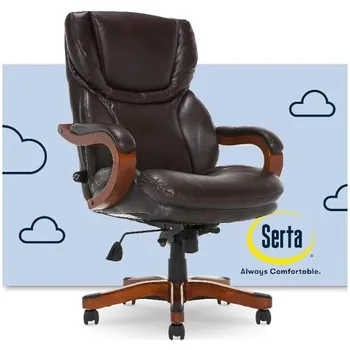 Большое и высокое офисное кресло Serta для руководителей с деревянными вставками, Регулируемая Высокая спинка, Эргономичная Поясничная поддержка, Настольные стулья