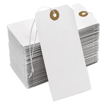 Бумажная бирка с большим укрепляющим отверстием и прикрепленной бечевкой, 200 шт бумажных подвесных бирк с прикрепленной эластичной веревкой