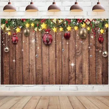 Веселый Рождественский фон для фотосъемки Фоновые украшения с рисунком из дерева, елка, Новогоднее оформление вечеринки, студийный реквизит