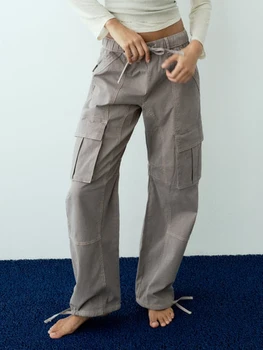 Весной 2024 года Новые женские брюки-карго с завязками, декоративные Свободные комбинезоны Hot Girl Y2K Street с несколькими карманами