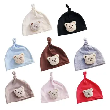 Ветрозащитная весенняя шапочка для младенцев, детская шапочка-бини с принтом Медведя, вязаные шапочки для новорожденных, мультяшная шапочка для малышей