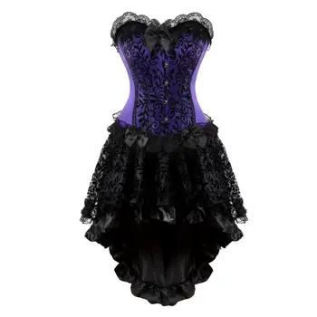 Викторианское платье-корсет с цветочным узором на шнуровке, танцевальный костюм танцовщицы, Бурлескное бюстье, комплект из топа и юбки, Экзотическое женское белье