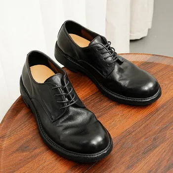 Винтажные мужские туфли дерби из мягкой кожи, роскошное качество, ручная работа, мода 2023 года, британский стиль, осенняя свадебная социальная обувь, мужская