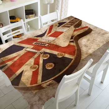 Винтажный флаг Юнион Джек, Поп-гитара, Музыкальный декор для вечеринки, Британский флаг Великобритании, Скатерть для прямоугольных обеденных столов
