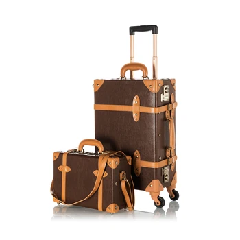 Винтажный чемодан COTRUNKGAE для мужчин и женщин, ручная кладь на вращающихся колесиках, какао-коричневый