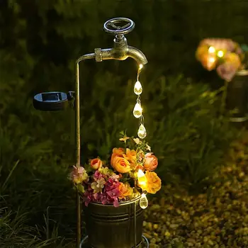 Водопроводный кран на солнечной энергии, Разбрызгиватель, чайник, цветочный горшок с каплями воды, освещение газона, Уличный Сказочный садовый светильник во дворе