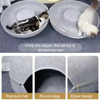 Войлочное кошачье гнездо с туннелем - четырехсезонный закрытый круг и съемная кровать
