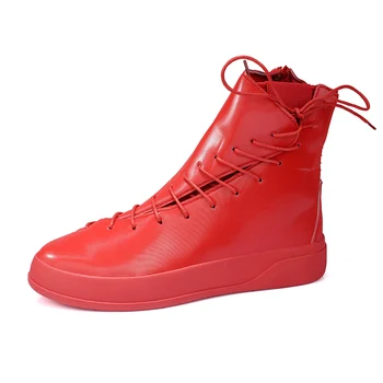 Высокие ботинки, Мужская кожаная обувь, модные мотоциклетные ботильоны, военные ботинки для мужчин, Зимние ботинки, мужская обувь Comfort Botas Hombre, красный