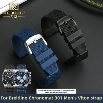 Высококачественный Фторопластовый Ремешок Для Мужских часов Breitling Chronomat B01 Viton С Выпуклым Интерфейсом 22/24 мм, Пылезащитный, Водонепроницаемый