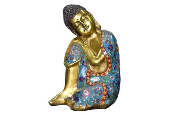 Высота 23 см. Длина 14 см, коллекция Статуя Шакьямуни ручной работы из старой бронзы с перегородчатой отделкой, китайская антикварная скульптура спящего Будды