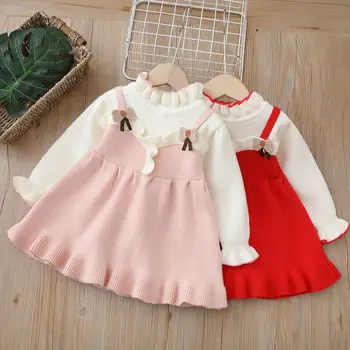 Вязаные платья для девочек, осенне-зимнее детское праздничное платье принцессы, свитера для ребенка 6 лет, рождественская одежда, детский шерстяной костюм