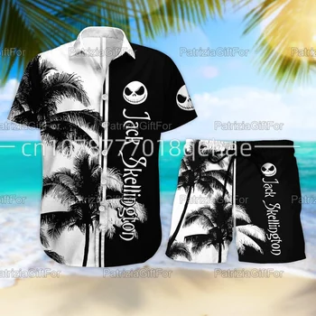 Гавайская рубашка и шорты Disney Jack Skellington, комплект для мужчин и женщин, повседневный комплект для пляжного отдыха с короткими рукавами